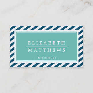 Tarjeta De Visita MODERNA STRIPE elegante borde marina jade blanco
