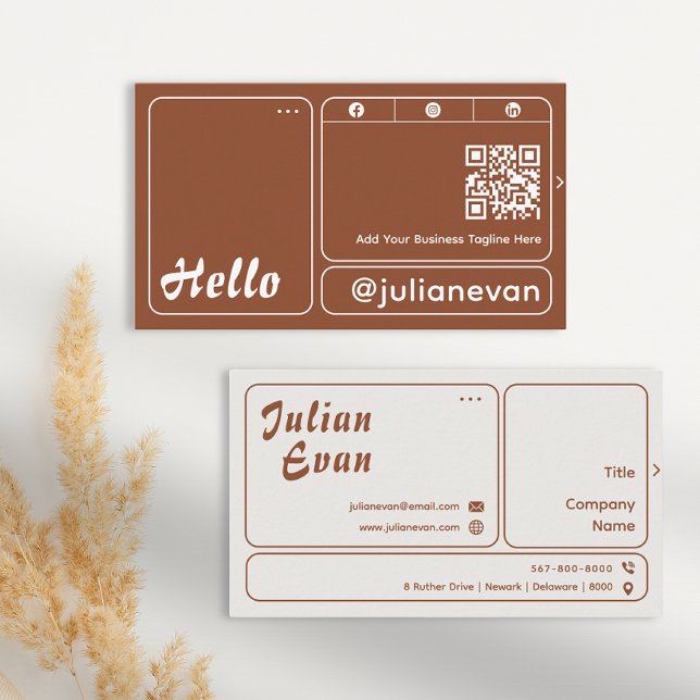 Tarjeta De Visita Moderna Tono Terracota Tierra Tono negrita Tipogra (Modern Terracotta Earth Tone Bold Typography Hello Business Card)