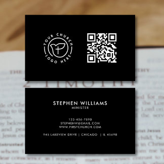 Tarjeta De Visita Moderna tu logotipo de iglesia Código QR Negro y b