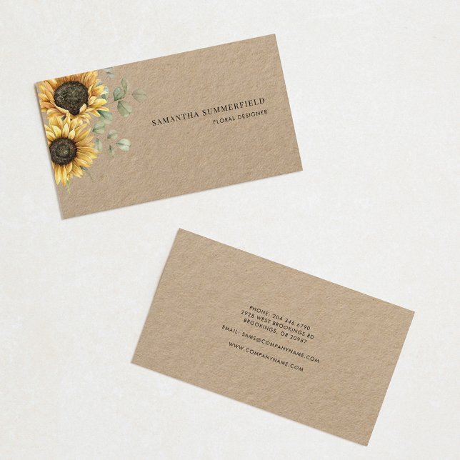 Tarjeta De Visita Moderna vegetación floral de girasol Eucalyptus (Sunflower Eucalyptus Watercolor Modern Business Card)