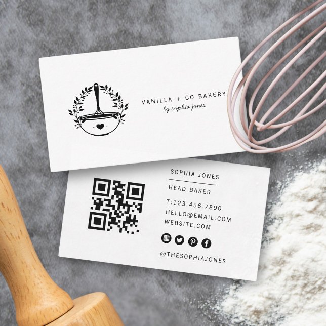 Tarjeta De Visita Moderna Whisk Bakery Caterer Business Código QR (Subido por el creador)
