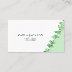 Tarjeta De Visita Moderna y elegante acuarela eucalipto verde