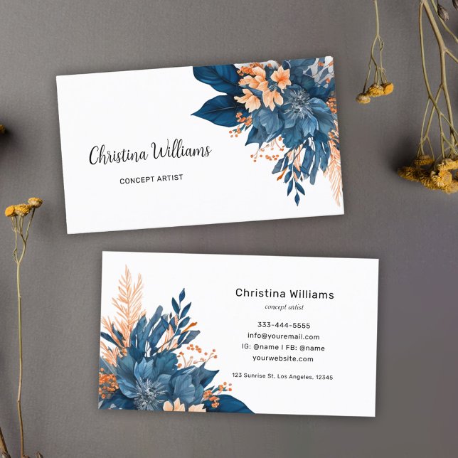 Tarjeta De Visita Moderna y elegante acuarela Floral Marketing (Modern Elegant Watercolor Floral Marketing Business Card)