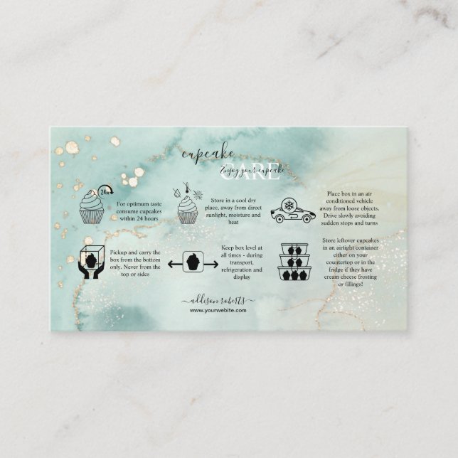 Tarjeta De Visita Moderna y elegante acuarela Green Cupakes Care Bus (Anverso)