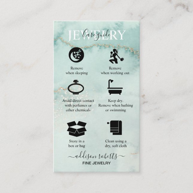 Tarjeta De Visita Moderna y elegante acuarela Green Jewelry Care Bus (Anverso)