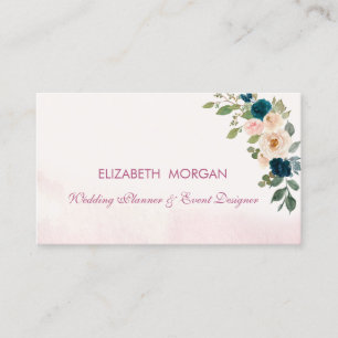 Tarjeta De Visita Moderna y elegante acuarela romántica azul flor