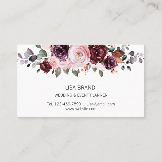 Tarjeta De Visita Moderna y elegante acuarela, vegetación floral (Anverso)