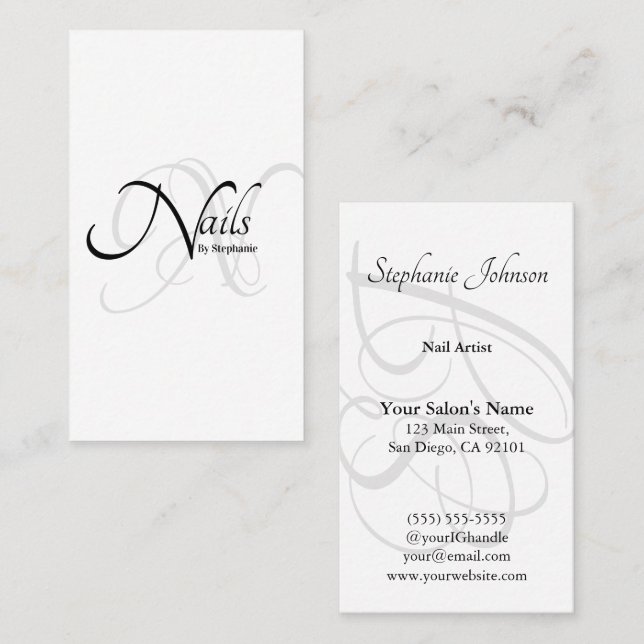 Tarjeta De Visita Moderna y elegante artista de uñas en monograma B& (Anverso / Reverso)