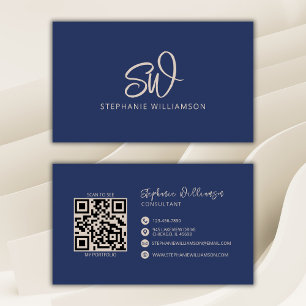 Tarjeta De Visita Moderna y elegante código QR Monograma mínimo de l
