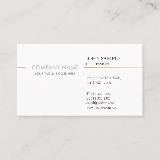Tarjeta De Visita Moderna y elegante empresa en blanco y dorado (Anverso)