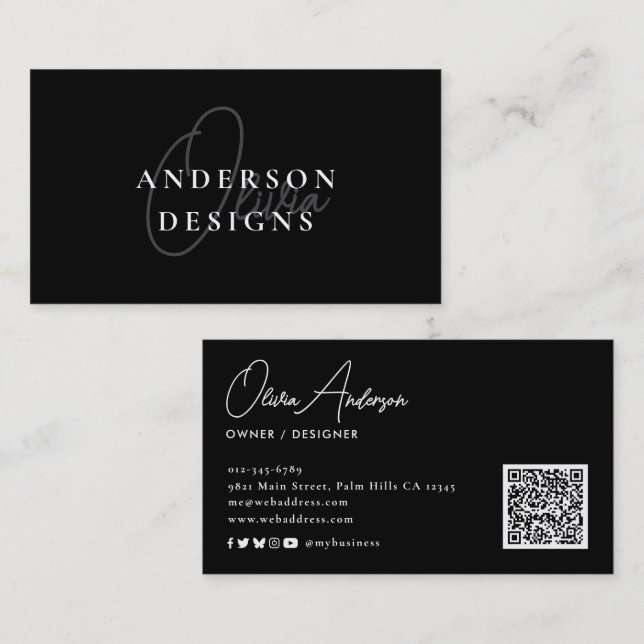 Tarjeta De Visita Moderna y elegante escritura de código QR medios s (Anverso / Reverso)