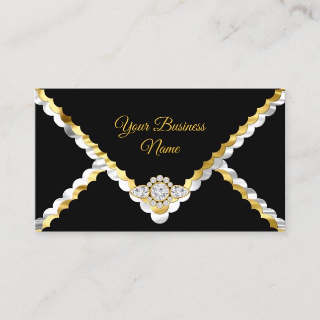 Tarjeta De Visita Moderna y elegante Gema de diamantes de plata blan (Anverso)