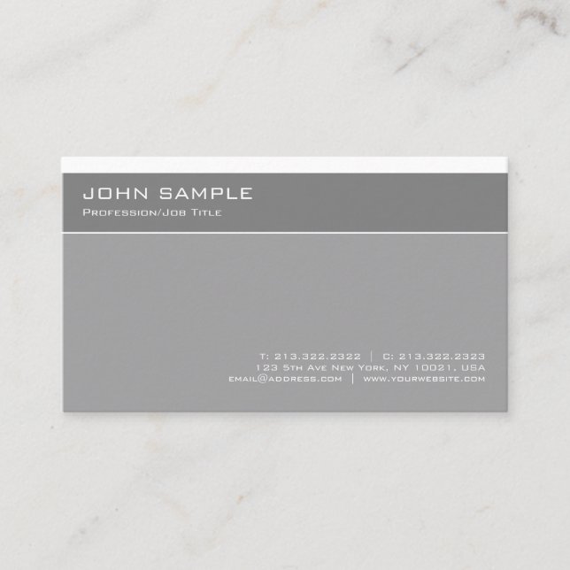 Tarjeta De Visita Moderna y elegante Gris Profesional Simple Plain (Anverso)