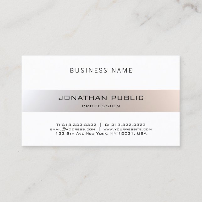 Tarjeta De Visita Moderna Y Elegante Llanura De Glamour Profesional (Anverso)