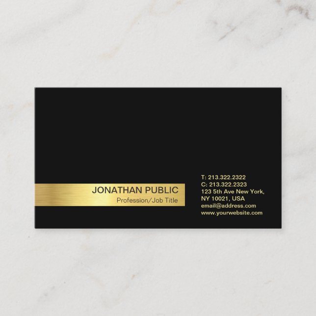 Tarjeta De Visita Moderna y elegante llanura de oro negro profesiona (Anverso)