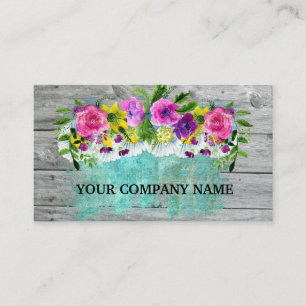 Tarjeta De Visita Moderna Y Elegante Madera Floral Turquesa acuarela