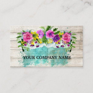 Tarjeta De Visita Moderna Y Elegante Madera Floral Turquesa acuarela