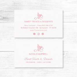 Tarjeta De Visita Moderna y elegante monograma mariposa rosada