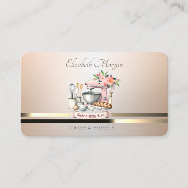 Tarjeta De Visita Moderna y elegante panadería floral Mezcladora Lum (Anverso)