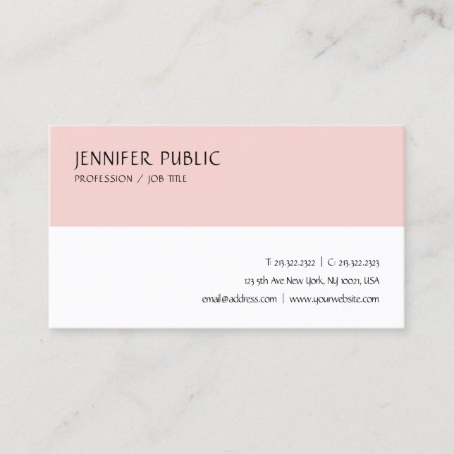 Tarjeta De Visita Moderna y elegante plantilla Rubor rosa simple (Anverso)