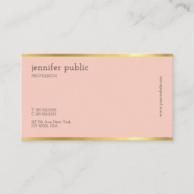 Tarjeta De Visita Moderna y elegante Rubor Pink Gold Professional Si (Anverso)