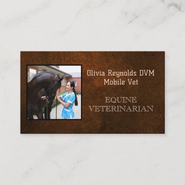 Tarjeta De Visita Moderna y elegante textura equina veterinaria marr (Anverso)