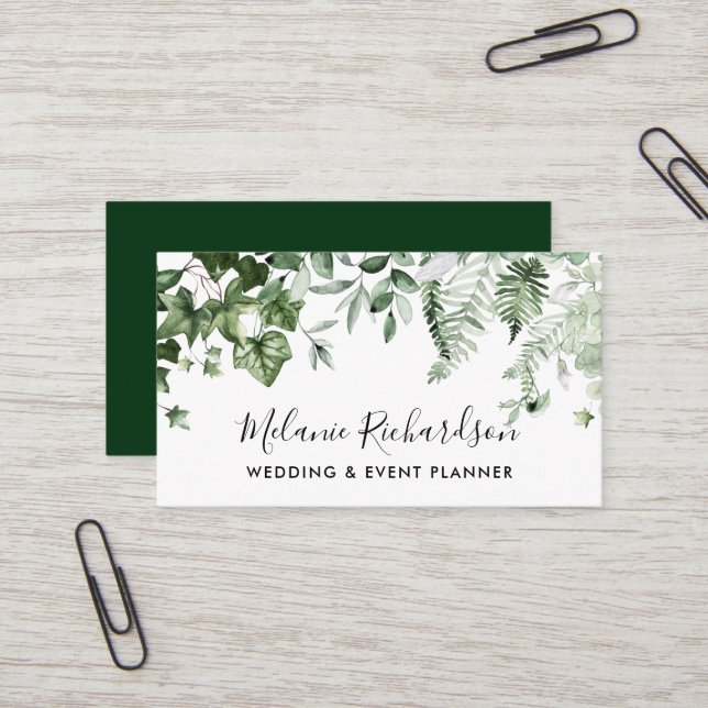 Tarjeta De Visita Moderna y elegante vegetación botánica Ivy Sage Fe (Anverso/Reverso In Situ)