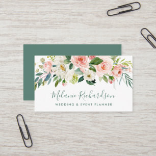 Tarjeta De Visita Moderna y elegante vegetación floral Rubor rosa