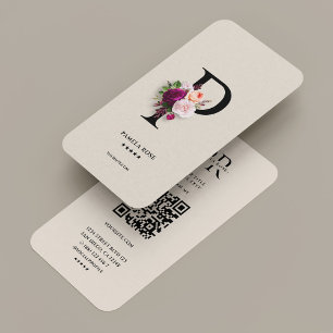 Tarjeta De Visita Moderna Y Inicial Monograma Elegante Arena Floral
