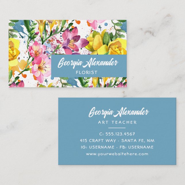 Tarjeta De Visita Moderna y moderna acuarela florista floral (Anverso / Reverso)