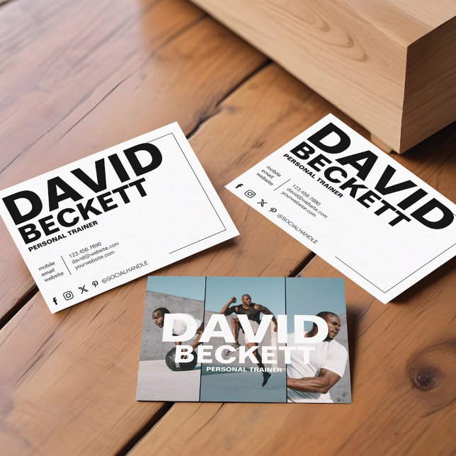 Tarjeta De Visita Moderna y moderna Gimnasio de entrenador personal  (Modern & Trendy Personal Trainer Fitness 3 Photo Business Card)