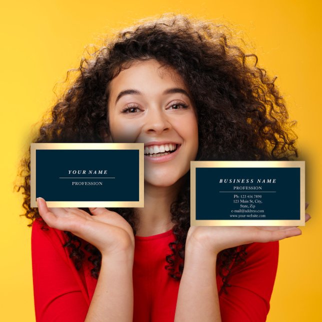 Tarjeta De Visita Moderna y profesional Marina de Guerra Golden Simp (Professional Makeup Artist Eyelashes Extension Business Card)