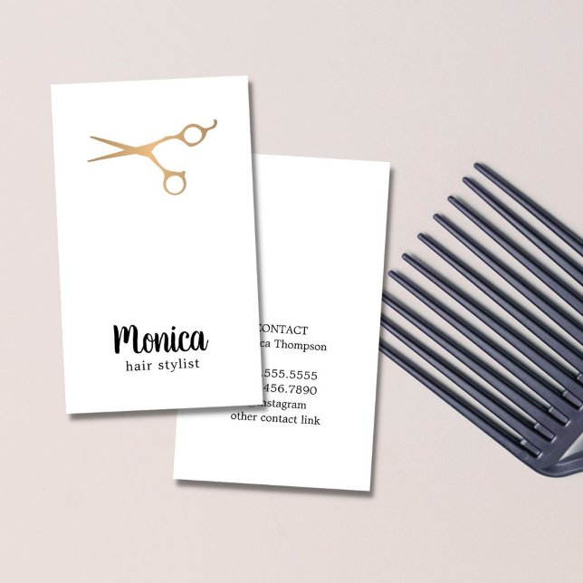 Tarjeta De Visita Moderna y sencilla Faux Gold Hair Stylist (Subido por el creador)