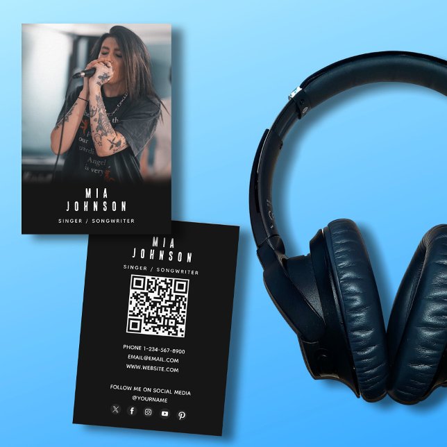 Tarjeta De Visita Moderna y simple música de cantante fotografía neg (Modern Simple Singer Musician Photography Black Business Card)