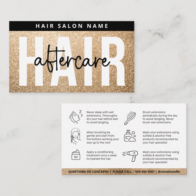 Tarjeta De Visita Modernas extensiones de pelo dorado Purpurina tras (Anverso / Reverso)