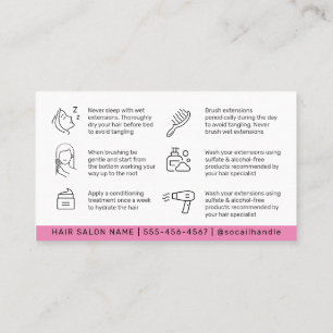 Tarjeta De Visita Modernas extensiones de pelo rosado simple después