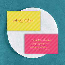 Tarjeta De Visita Modernas franjas amarillas y rosadas Patrón de med