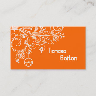 Tarjeta De Visita Modernas ráfagas florales y naranjas de aves