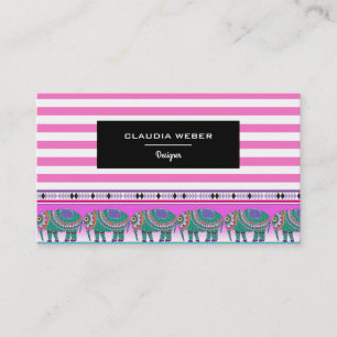 Tarjeta De Visita Modernas rayas rosas blancas de moda