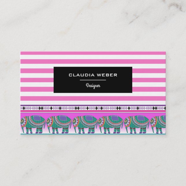 Tarjeta De Visita Modernas rayas rosas blancas de moda (Anverso)