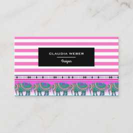 Tarjeta De Visita Modernas rayas rosas blancas de moda