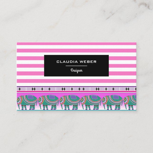 Tarjeta De Visita Modernas rayas rosas blancas de moda (Anverso)