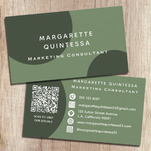 Tarjeta De Visita Modernas redes sociales con código QR verde y blan