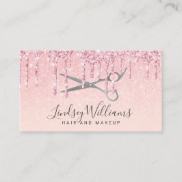 Tarjeta De Visita Modernas tijeras de pelo y maquillaje rosa purpuri