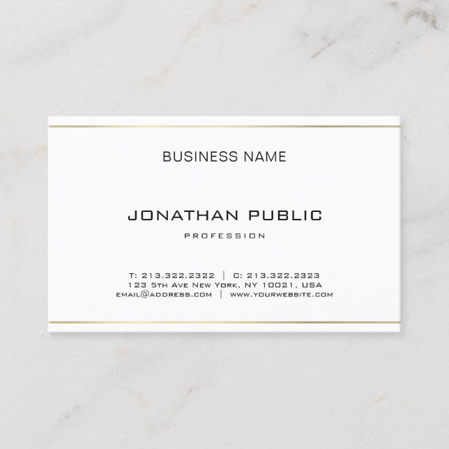 Tarjeta De Visita Modernas y elegantes bandas de oro Simple Profesio (Anverso)