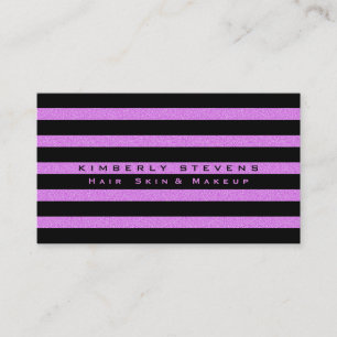 Tarjeta De Visita Modernas y elegantes rayas negras y Purpurina rosa