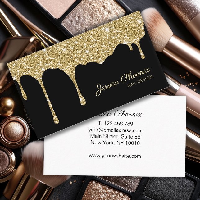 Tarjeta De Visita Moderner Glamour Gold Schwarz Glitter (Subido por el creador)