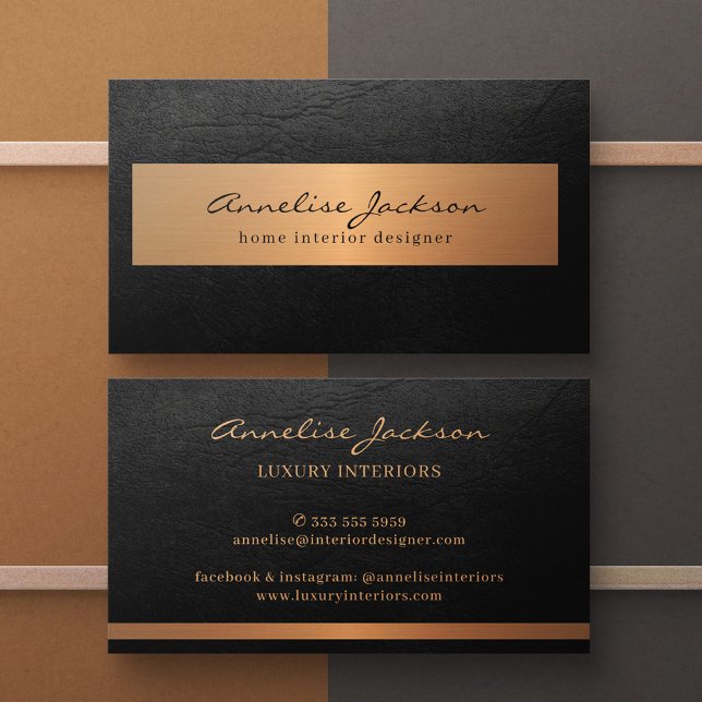 Tarjeta De Visita Modernidad en oro negro (The leather and metallic look are PRINTED, NOT REAL LEATHER OR FOIL)