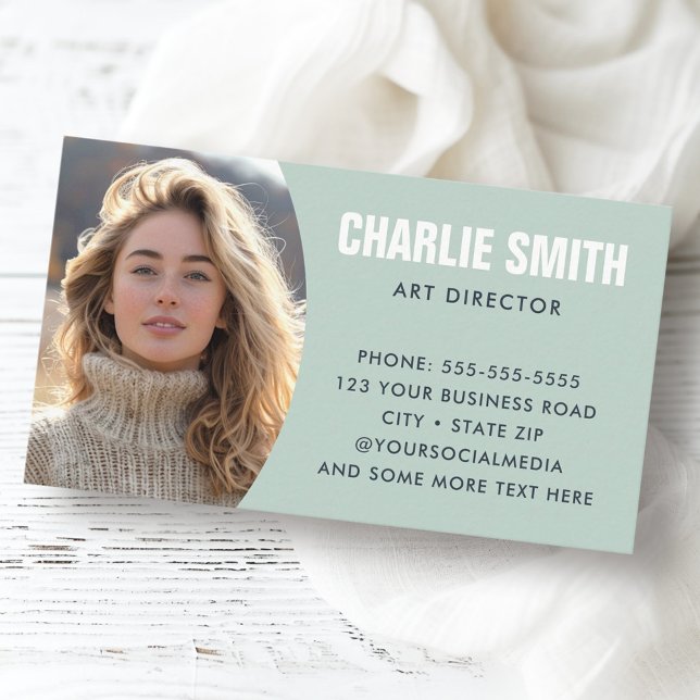 Tarjeta De Visita Modernidad en verde marino (Sea green modern minimal photo business card)