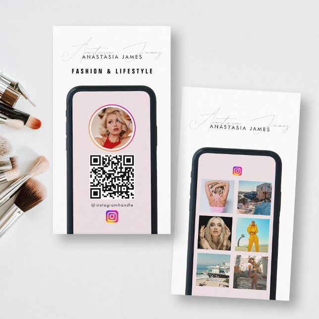 Tarjeta De Visita Moderno 6 Photo Feed Grid Social Media QR Code (Modern 6 Photo Feed Grid Social Media QR Code Business Card)